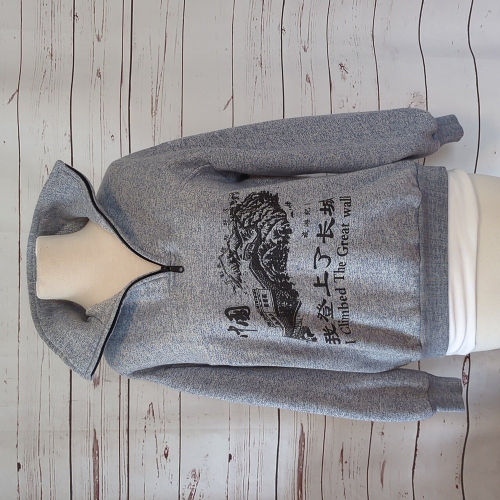 Vintage Great Wall of China 1/4 Zipper Marled Blue Pullover Sweatshirt Small/Med